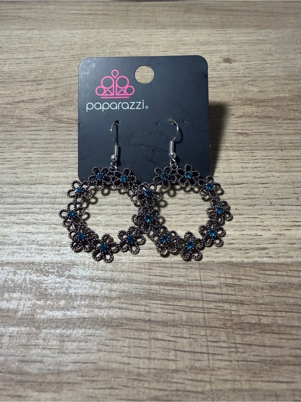 paparazzi Teal Crystal Daisy Hoop Earrings